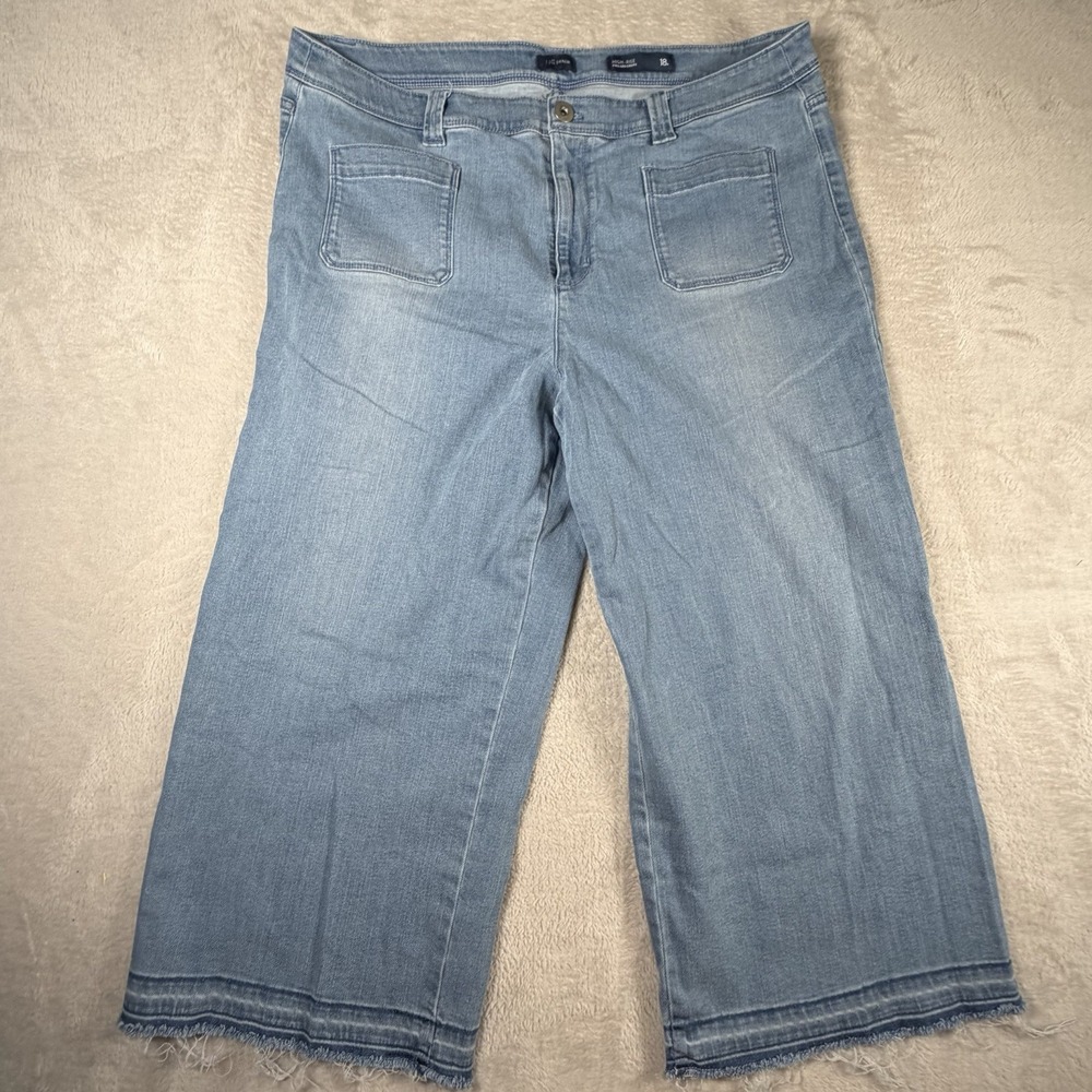 J Jill Denim High Rise Crop Wide Leg Jeans Womens 18P Light Wash Raw Hem Stretch